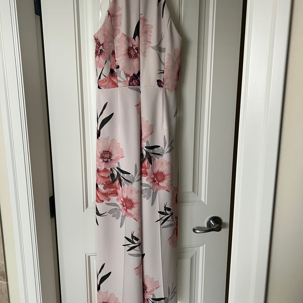 Floral wide leg halter neck pantsuit